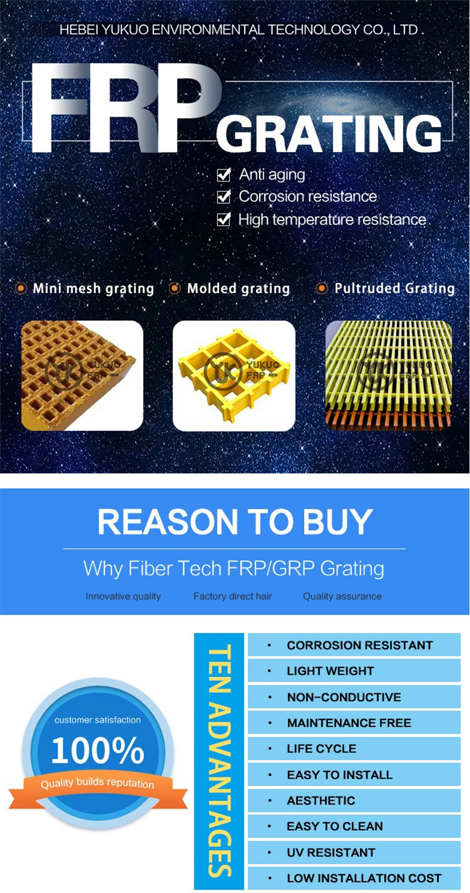 Factory Supply Antislip FRP Gratings/FRP Platform/Fiberglass Products for Electroplating Industry